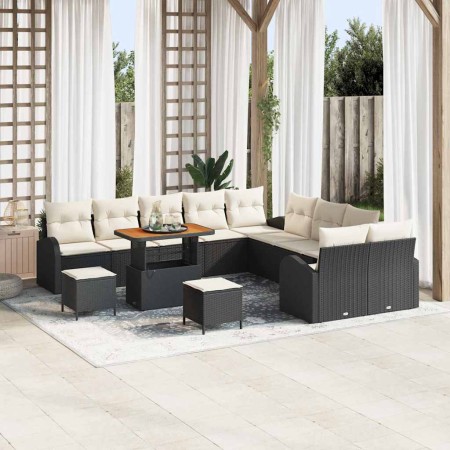 Conjunto de sofá de jardín con cojín 13 pcs Negro Poliratán