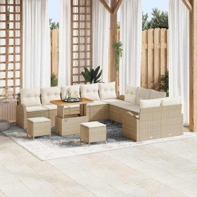 Conjunto de sofá de jardín con cojín 13 pcs Beige Poliratán
