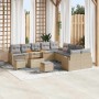 Conjunto de sofá de jardín con cojín 13 pcs Beige Poliratán