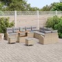 Conjunto de sofá de jardín con cojín 13 pcs Beige Poliratán