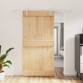 Puerta corredera con herrajes madera maciza de pino 100x210 cm