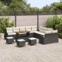Conjunto de sofá de jardín con cojín 14 pcs Negro Poliratán