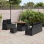 Conjunto de sofá de jardín con cojín 8 pcs Negro Poliratán