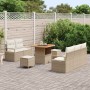 Conjunto de sofá de jardín con cojín 8 pcs Beige Poliratán