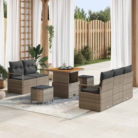Conjunto de sofá de jardín con cojín 8 pcs Gris Poliratán