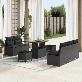 Conjunto de sofá de jardín con cojín 8 pcs Negro Poliratán
