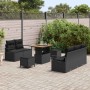 Conjunto de sofá de jardín con cojín 8 pcs Negro Poliratán