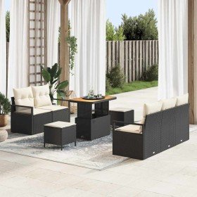 Conjunto de sofá de jardín con cojín 8 pcs Negro Poliratán Conjunto de sofá de jardín con cojín 8 pcs Negro Poliratán