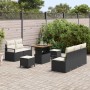 Conjunto de sofá de jardín con cojín 8 pcs Negro Poliratán