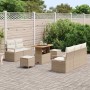 Conjunto de sofá de jardín con cojín 8 pcs Beige Poliratán