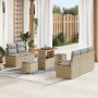 Conjunto de sofá de jardín con cojín 8 pcs Beige Poliratán