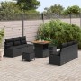 Conjunto de sofá de jardín con cojín 9 pcs Negro Poliratán
