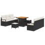 Conjunto de sofá de jardín con cojín 9 pcs Negro Poliratán