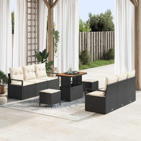 Conjunto de sofá de jardín con cojín 9 pcs Negro Poliratán