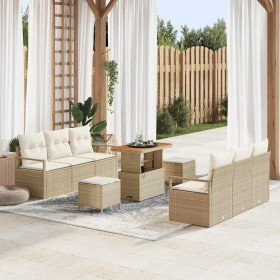 Conjunto de sofá de jardín con cojín 9 pcs Beige Poliratán