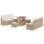 Conjunto de sofá de jardín con cojín 9 pcs Beige Poliratán