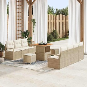 Conjunto de sofá de jardín con cojín 10 pcs Beige Poliratán