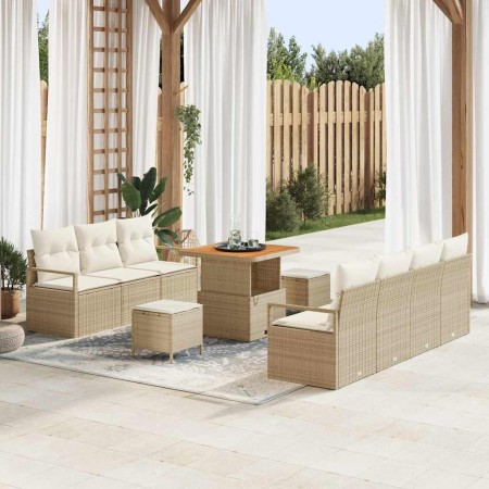 Conjunto de sofá de jardín con cojín 10 pcs Beige Poliratán