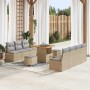 Conjunto de sofá de jardín con cojín 10 pcs Beige Poliratán