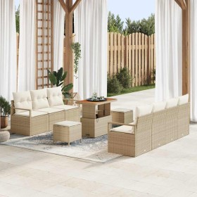Conjunto de sofá de jardín con cojín 10 pcs Beige Poliratán