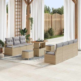 Conjunto de sofá de jardín con cojín 10 pcs Beige Poliratán Conjunto de sofá de jardín con cojín 10 pcs Beige Poliratán