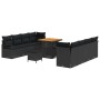Conjunto de sofá de jardín con cojín 11 pcs Negro Poliratán