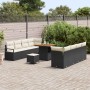 Conjunto de sofá de jardín con cojín 11 pcs Negro Poliratán