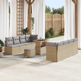 Conjunto de sofá de jardín con cojín 11 pcs Beige Poliratán