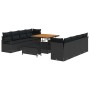 Conjunto de sofá de jardín con cojín 11 pcs Negro Poliratán