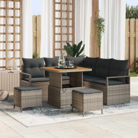 Conjunto de sofá de jardín con cojín 8 pcs Gris Poliratán