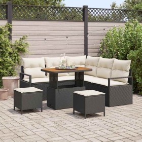 Conjunto de sofá de jardín con cojín 8 pcs Negro Poliratán