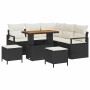 Conjunto de sofá de jardín con cojín 8 pcs Negro Poliratán