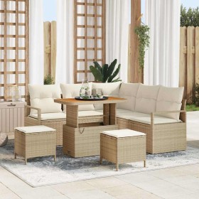 Conjunto de sofá de jardín con cojín 8 pcs Beige Poliratán