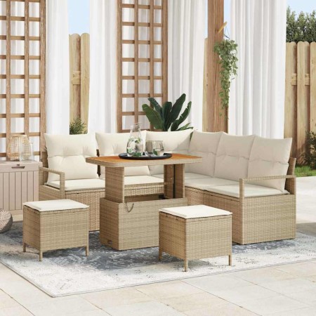 Conjunto de sofá de jardín con cojín 8 pcs Beige Poliratán