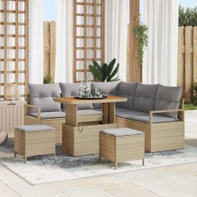 Conjunto de sofá de jardín con cojín 8 pcs Beige Poliratán