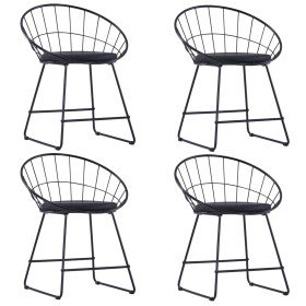 Sillas de comedor asientos de cuero sintético 4 uds acero negro Sillas de comedor asientos de cuero sintético 4 uds acero negro
