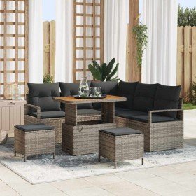 Conjunto de sofá de jardín con cojín 8 pcs Gris Poliratán Conjunto de sofá de jardín con cojín 8 pcs Gris Poliratán