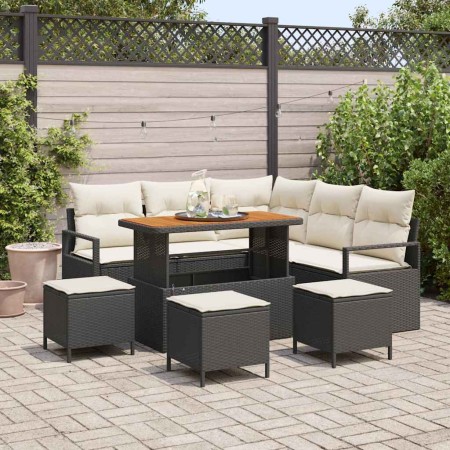 Conjunto de sofá de jardín con cojín 9 pcs Negro Poliratán