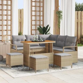 Conjunto de sofá de jardín con cojín 9 pcs Beige Poliratán