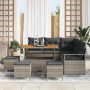 Conjunto de sofá de jardín con cojín 9 pcs Gris Poliratán