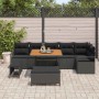 Conjunto de sofá de jardín con cojín 9 pcs Negro Poliratán