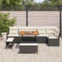 Conjunto de sofá de jardín con cojín 9 pcs Negro Poliratán