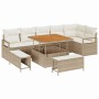 Conjunto de sofá de jardín con cojín 9 pcs Beige Poliratán