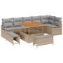 Conjunto de sofá de jardín con cojín 9 pcs Beige Poliratán