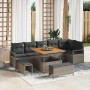 Conjunto de sofá de jardín con cojín 9 pcs Gris Poliratán