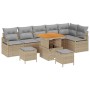 Conjunto de sofá de jardín con cojín 9 pcs Beige Poliratán