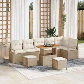 Conjunto de sofá de jardín con cojín 9 pcs Beige Poliratán
