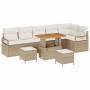 Conjunto de sofá de jardín con cojín 9 pcs Beige Poliratán