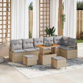 Conjunto de sofá de jardín con cojín 9 pcs Beige Poliratán Conjunto de sofá de jardín con cojín 9 pcs Beige Poliratán