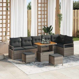 Conjunto de sofá de jardín con cojín 9 pcs Gris Poliratán